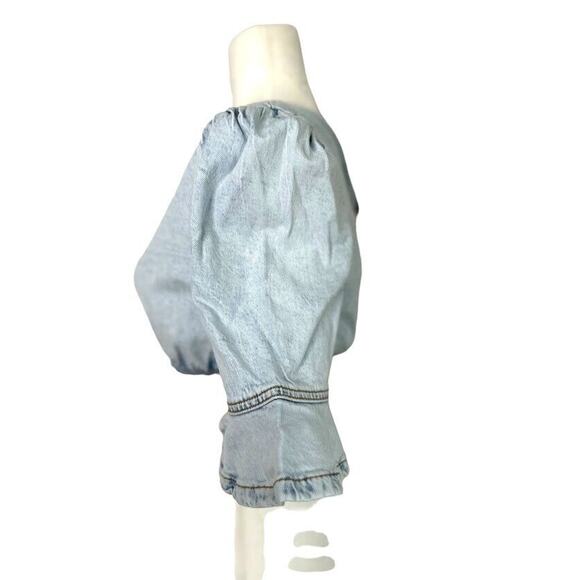 WEWOREWHAT Cropped Denim Top Super Light Flare Cuff Sleeves Size Small S Stretch - Picture 6 of 12